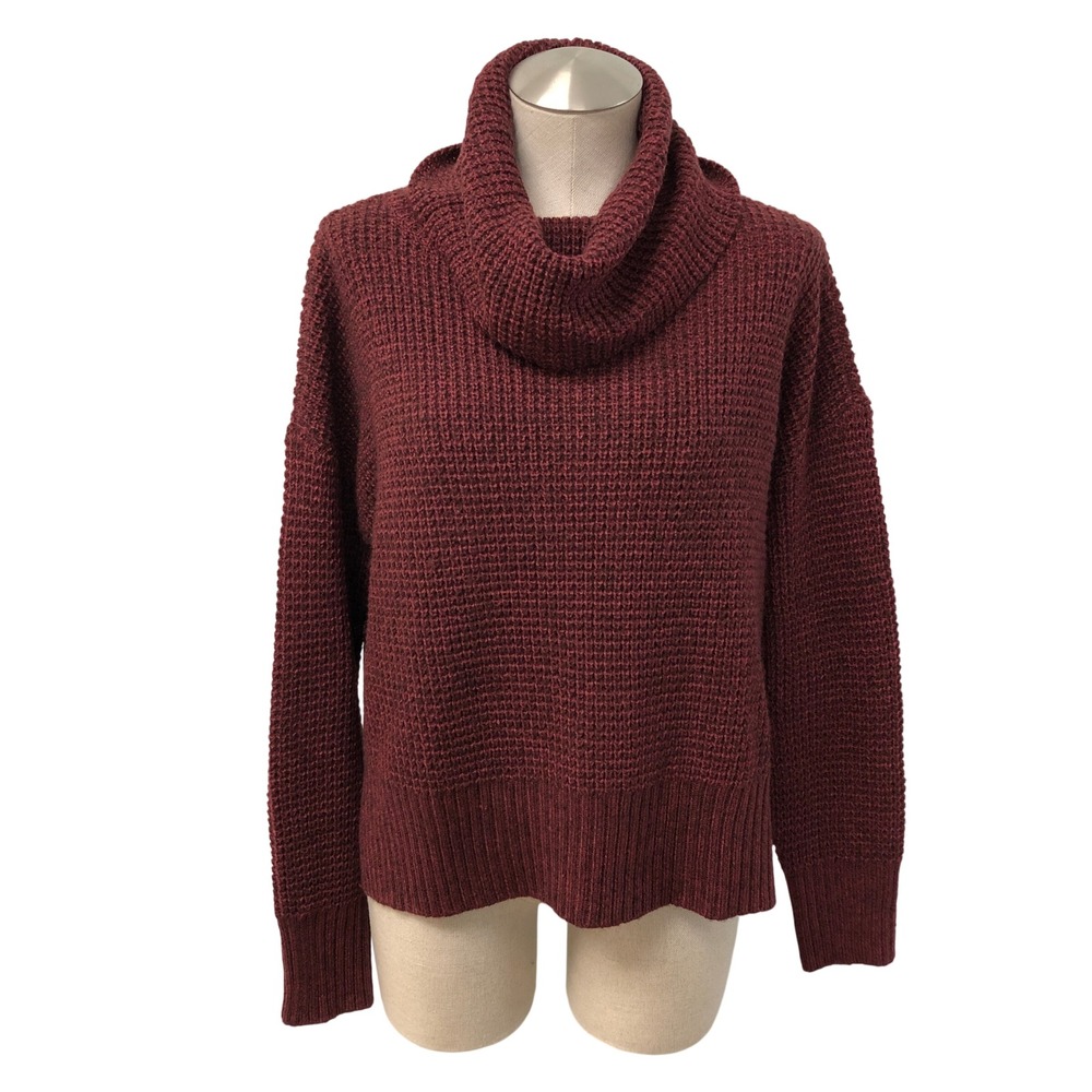 Sanctuary Cowl Neck Sweater Womens XS Burgundy Waffle Knit Earthy Cozy Classic